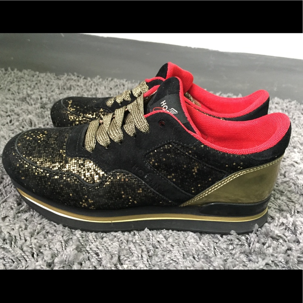 Hogan Club H222 Black Gold Glitter Sneakers